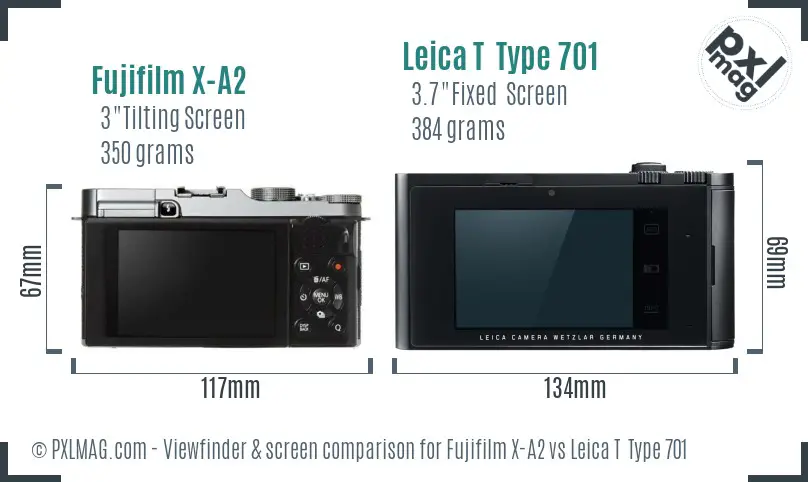 Fujifilm X-A2 vs Leica T  Type 701 Screen and Viewfinder comparison