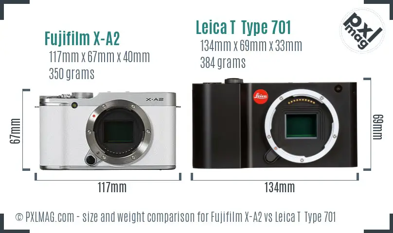 Fujifilm X-A2 vs Leica T  Type 701 size comparison