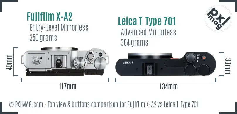 Fujifilm X-A2 vs Leica T  Type 701 top view buttons comparison