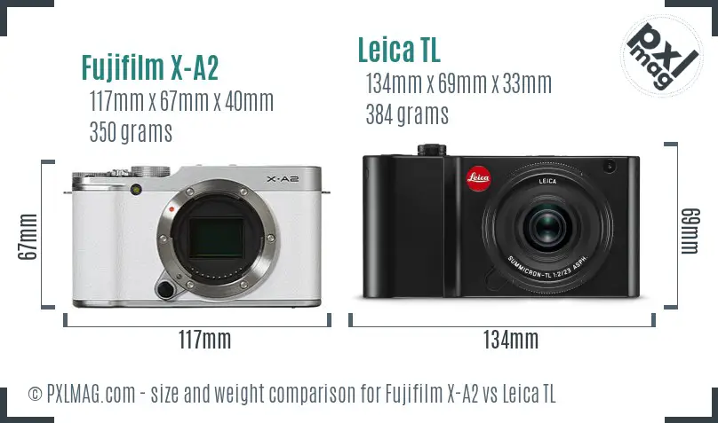 Fujifilm X-A2 vs Leica TL size comparison