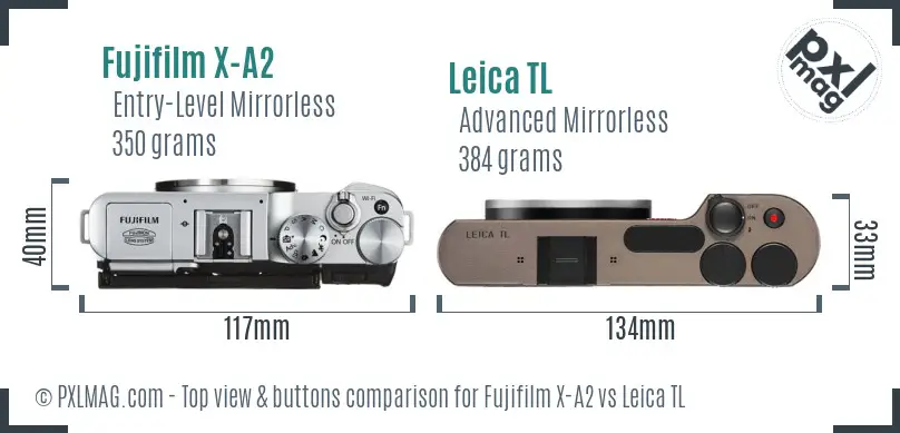 Fujifilm X-A2 vs Leica TL top view buttons comparison