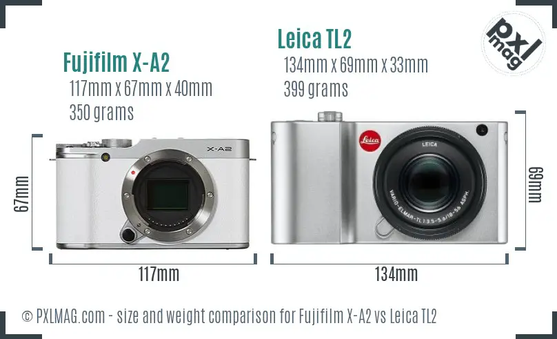 Fujifilm X-A2 vs Leica TL2 size comparison