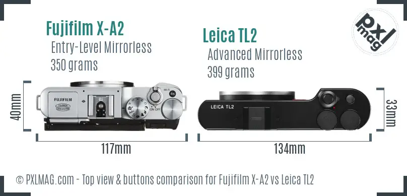 Fujifilm X-A2 vs Leica TL2 top view buttons comparison