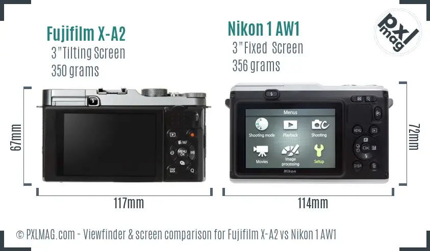 Fujifilm X-A2 vs Nikon 1 AW1 Screen and Viewfinder comparison