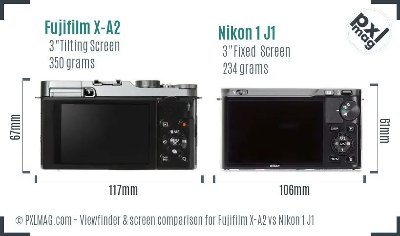 Fujifilm X-A2 vs Nikon 1 J1 Screen and Viewfinder comparison