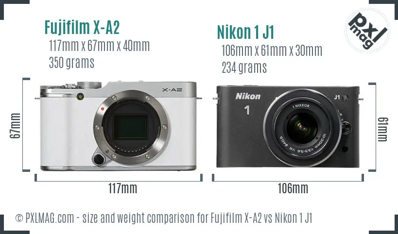 Fujifilm X-A2 vs Nikon 1 J1 size comparison