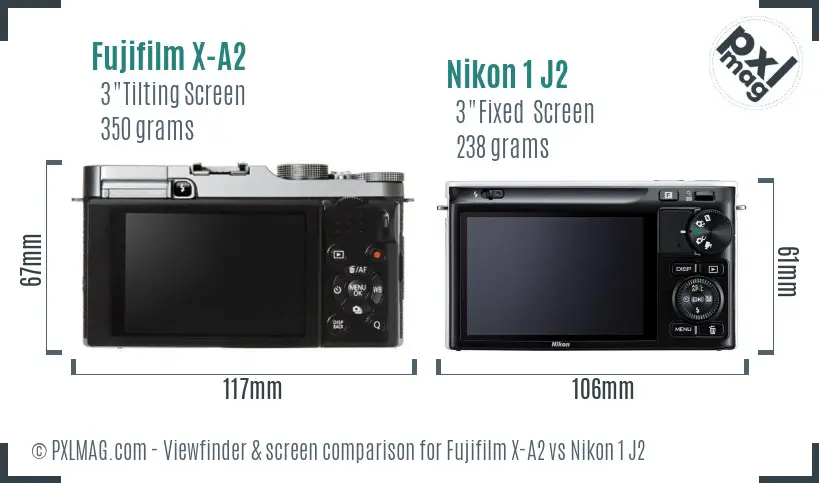 Fujifilm X-A2 vs Nikon 1 J2 Screen and Viewfinder comparison