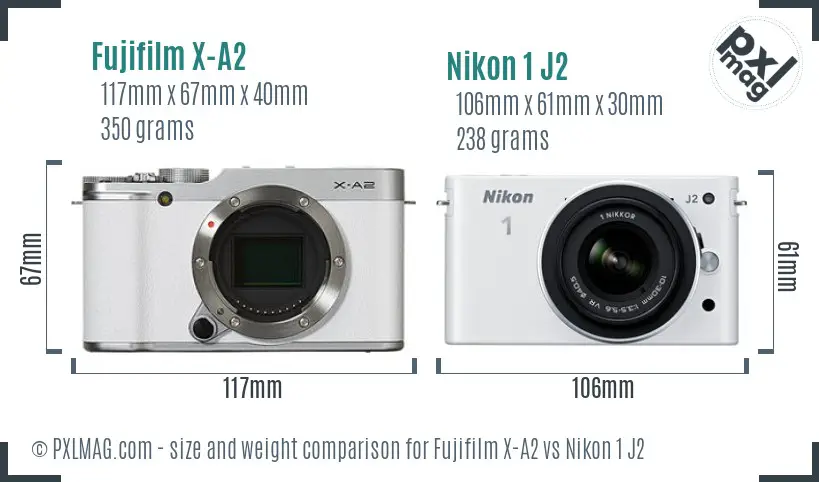Fujifilm X-A2 vs Nikon 1 J2 size comparison