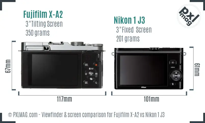 Fujifilm X-A2 vs Nikon 1 J3 Screen and Viewfinder comparison