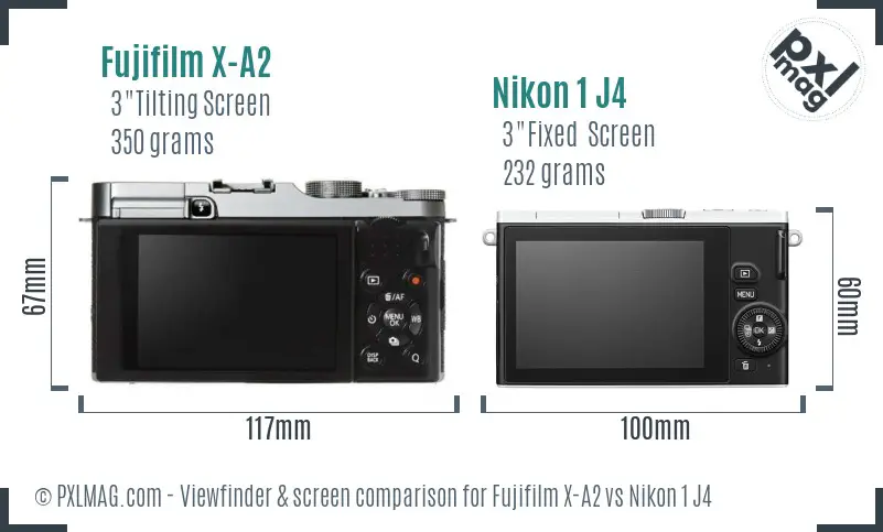 Fujifilm X-A2 vs Nikon 1 J4 Screen and Viewfinder comparison