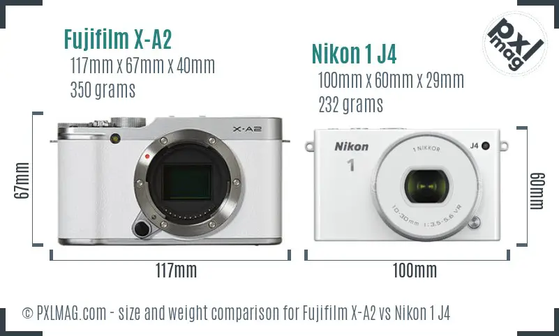Fujifilm X-A2 vs Nikon 1 J4 size comparison