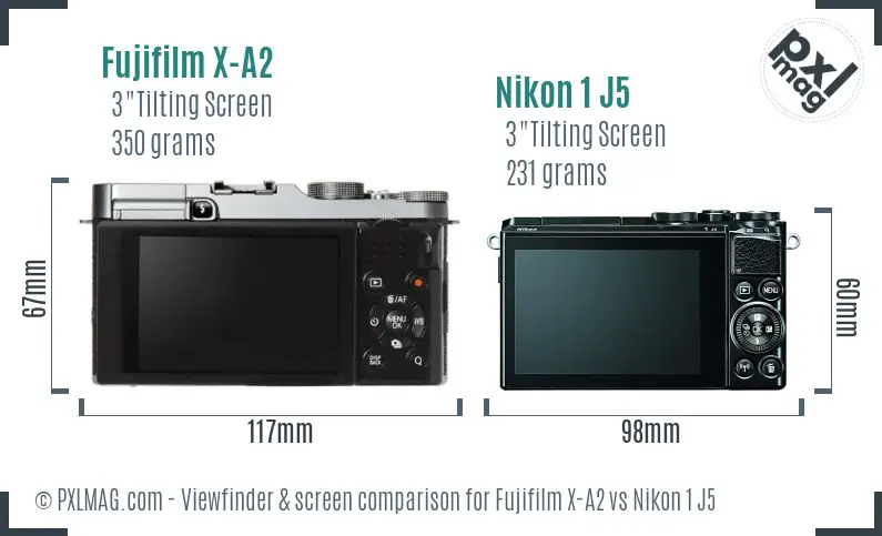 Fujifilm X-A2 vs Nikon 1 J5 Screen and Viewfinder comparison