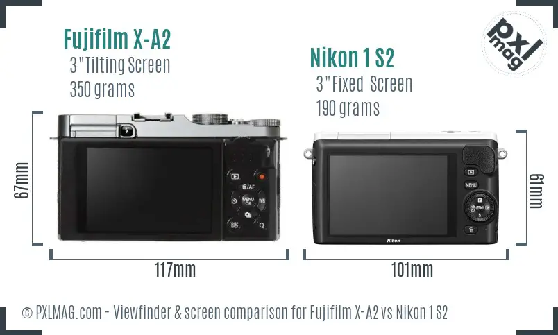 Fujifilm X-A2 vs Nikon 1 S2 Screen and Viewfinder comparison