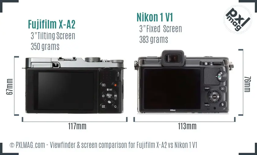Fujifilm X-A2 vs Nikon 1 V1 Screen and Viewfinder comparison