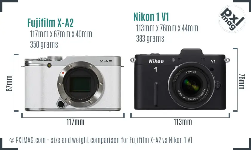 Fujifilm X-A2 vs Nikon 1 V1 size comparison