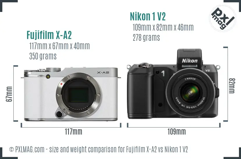 Fujifilm X-A2 vs Nikon 1 V2 size comparison Fujifilm X-A2 vs Nikon 1 V2 size comparison