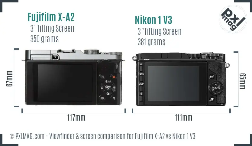 Fujifilm X-A2 vs Nikon 1 V3 Screen and Viewfinder comparison