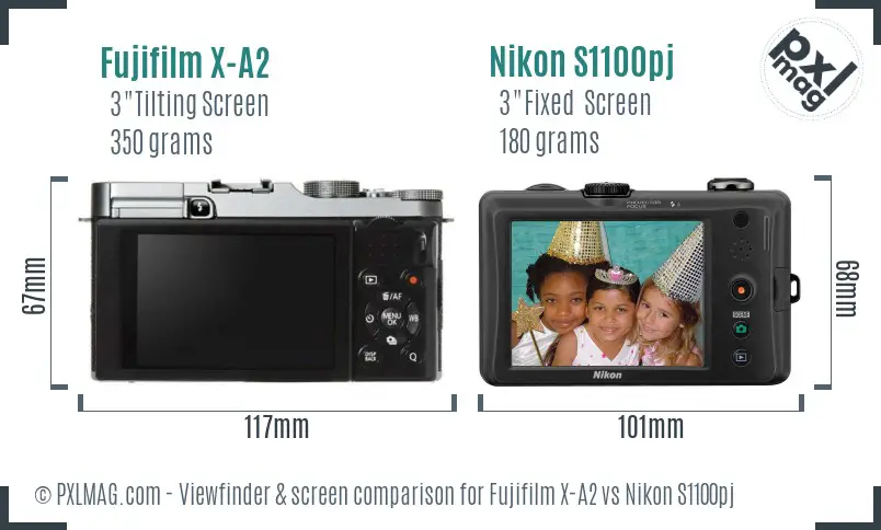 Fujifilm X-A2 vs Nikon S1100pj Screen and Viewfinder comparison