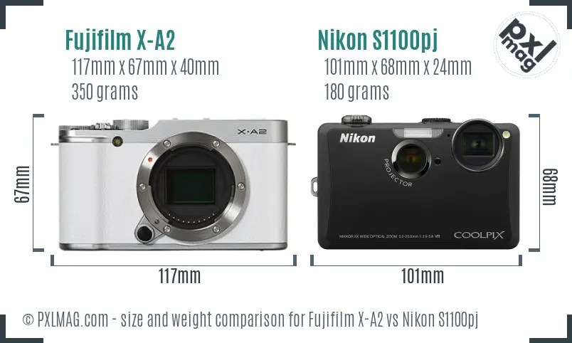 Fujifilm X-A2 vs Nikon S1100pj size comparison