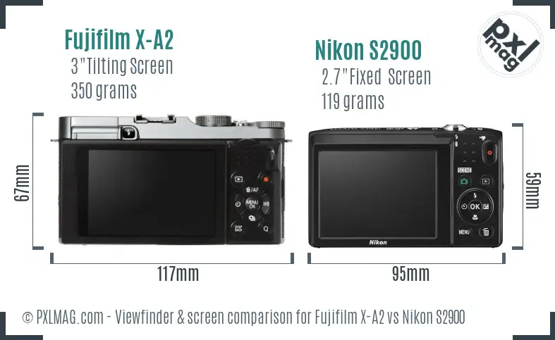 Fujifilm X-A2 vs Nikon S2900 Screen and Viewfinder comparison