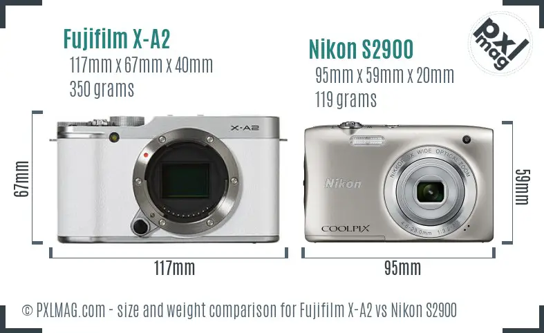 Fujifilm X-A2 vs Nikon S2900 size comparison