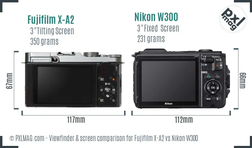 Fujifilm X-A2 vs Nikon W300 Screen and Viewfinder comparison