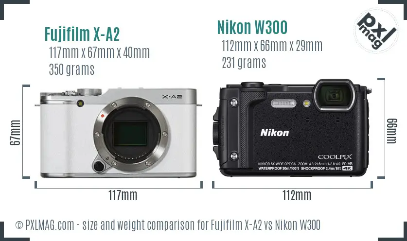 Fujifilm X-A2 vs Nikon W300 size comparison