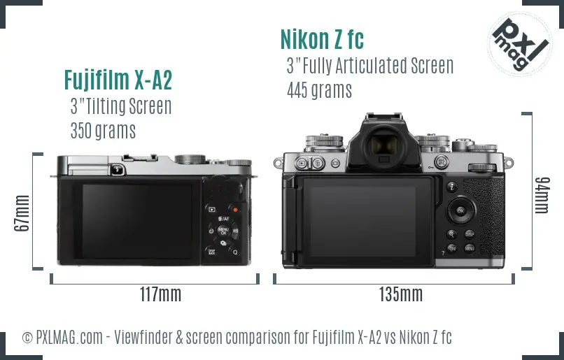 Fujifilm X-A2 vs Nikon Z fc Screen and Viewfinder comparison