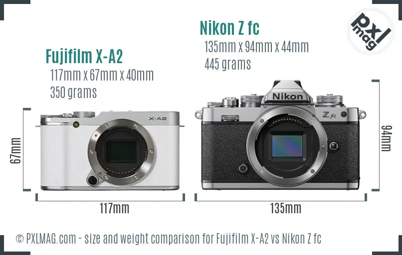 Fujifilm X-A2 vs Nikon Z fc size comparison
