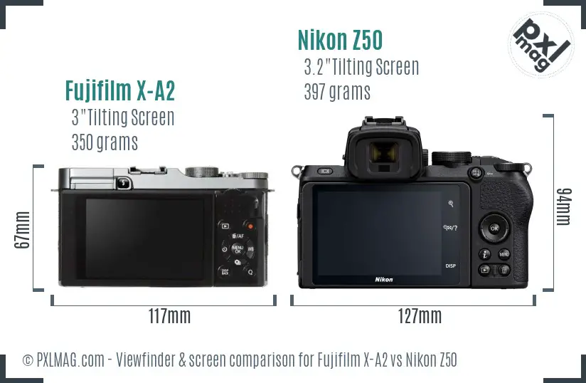 Fujifilm X-A2 vs Nikon Z50 Screen and Viewfinder comparison
