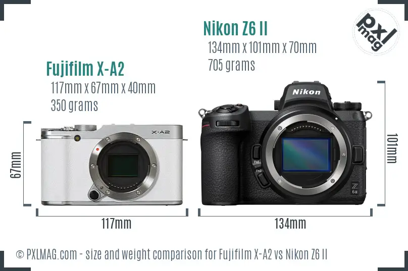Fujifilm X-A2 vs Nikon Z6 II size comparison