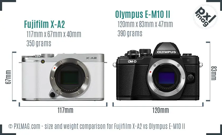 Fujifilm X-A2 vs Olympus E-M10 II size comparison