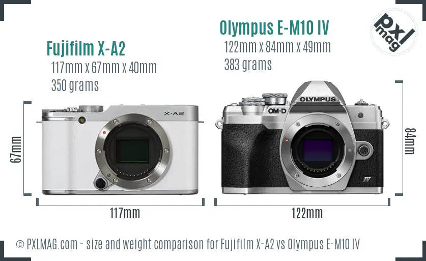 Fujifilm X-A2 vs Olympus E-M10 IV size comparison