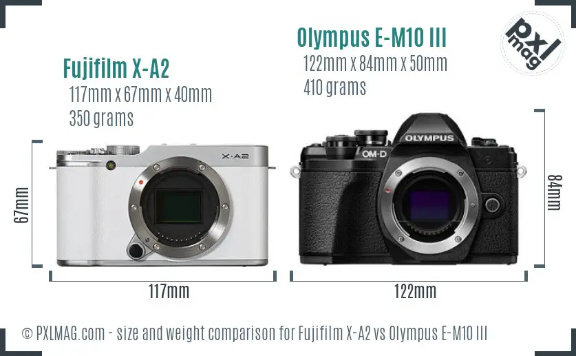 Fujifilm X-A2 vs Olympus E-M10 III size comparison