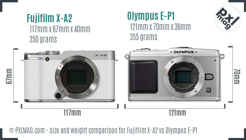 Fujifilm X-A2 vs Olympus E-P1 size comparison