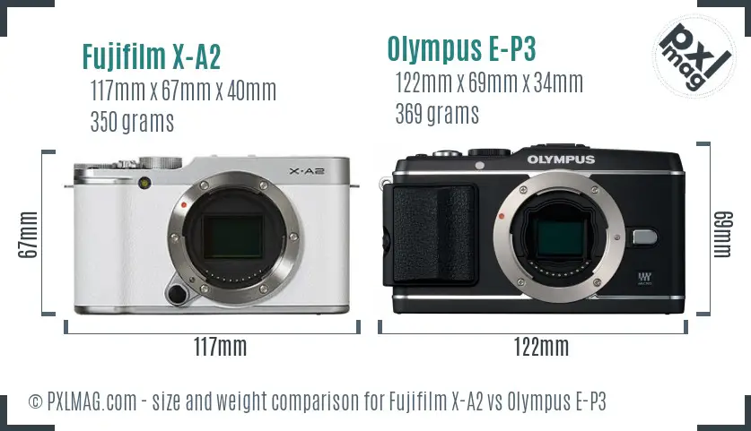 Fujifilm X-A2 vs Olympus E-P3 size comparison