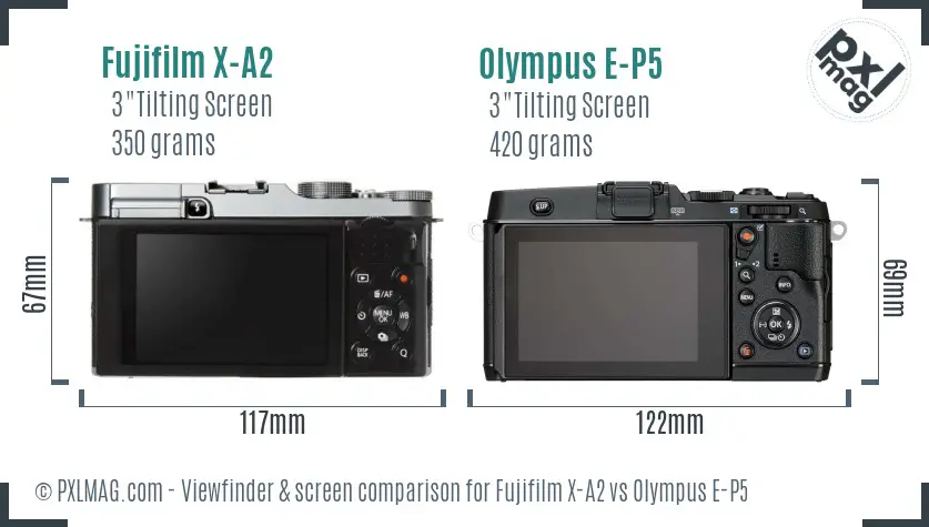 Fujifilm X-A2 vs Olympus E-P5 Screen and Viewfinder comparison