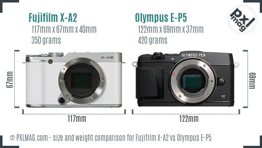 Fujifilm X-A2 vs Olympus E-P5 size comparison