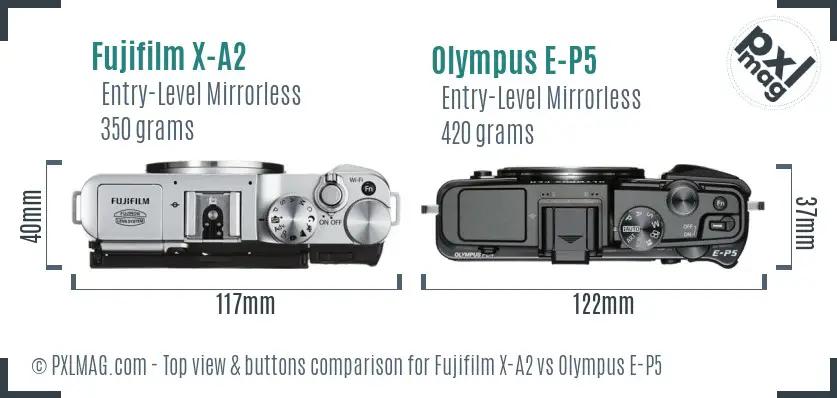Fujifilm X-A2 vs Olympus E-P5 top view buttons comparison