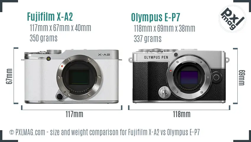 Fujifilm X-A2 vs Olympus E-P7 size comparison