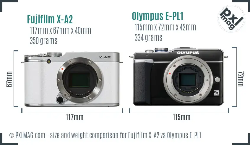 Fujifilm X-A2 vs Olympus E-PL1 size comparison