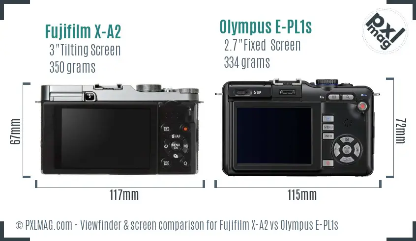 Fujifilm X-A2 vs Olympus E-PL1s Screen and Viewfinder comparison