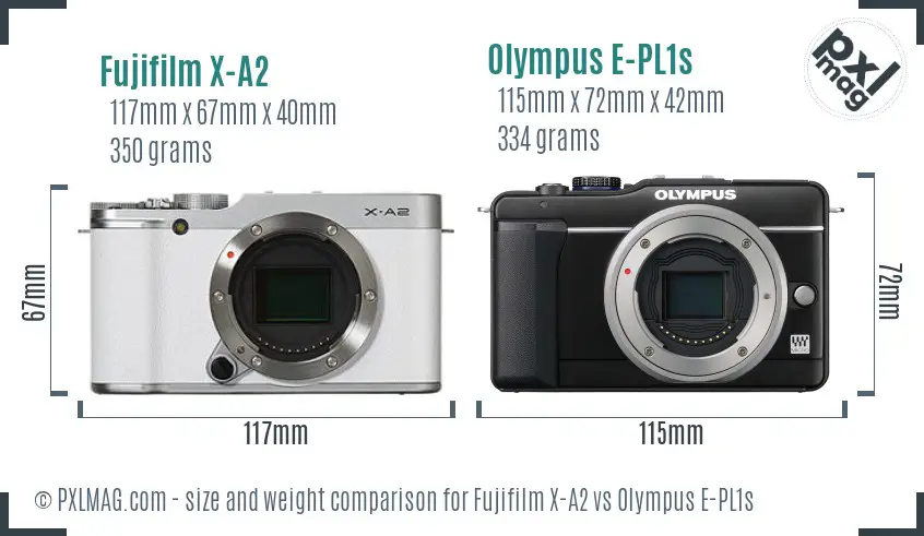 Fujifilm X-A2 vs Olympus E-PL1s size comparison