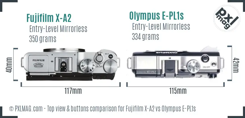 Fujifilm X-A2 vs Olympus E-PL1s top view buttons comparison