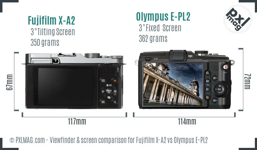 Fujifilm X-A2 vs Olympus E-PL2 Screen and Viewfinder comparison