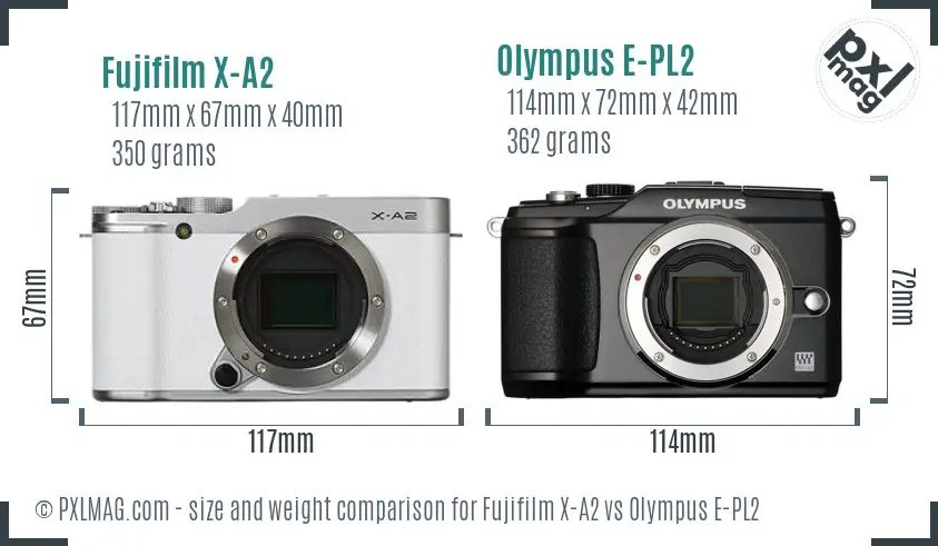 Fujifilm X-A2 vs Olympus E-PL2 size comparison