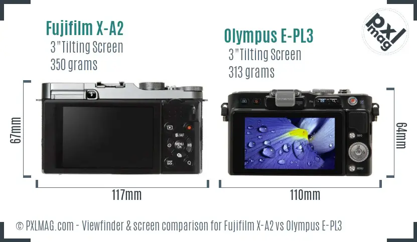 Fujifilm X-A2 vs Olympus E-PL3 Screen and Viewfinder comparison