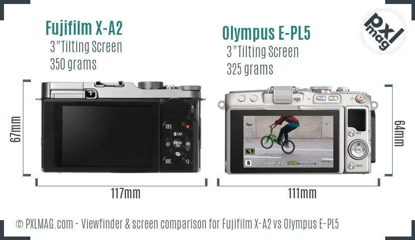 Fujifilm X-A2 vs Olympus E-PL5 Screen and Viewfinder comparison