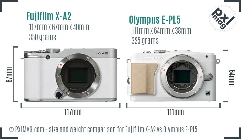 Fujifilm X-A2 vs Olympus E-PL5 size comparison
