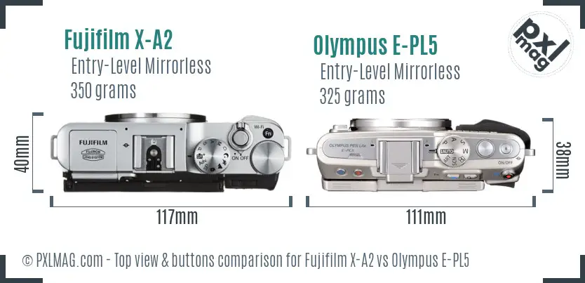 Fujifilm X-A2 vs Olympus E-PL5 top view buttons comparison